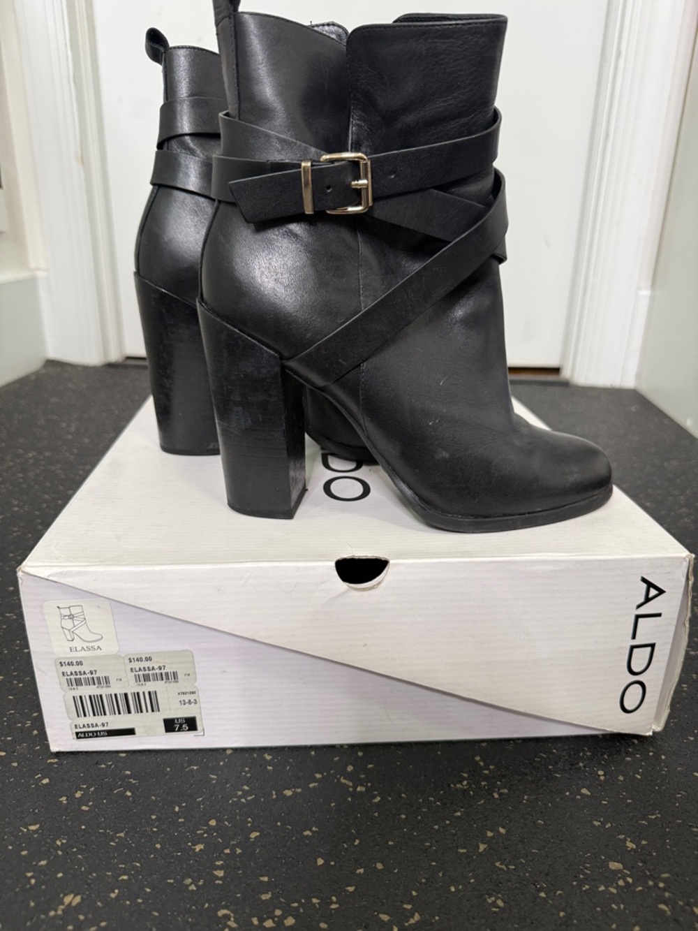 Aldo Elissa-97 Leather Wrap-Strap Block Heel Ankle Boots